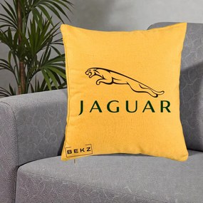 Perna Personalizata cu emblema Jaguar, 40x40 cm, Galben, Husa Detasabila, Perna Inclusa, BEKZ®