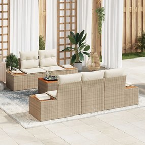 vidaXL Set de canapele pentru grădină cu pernă 6 pcs Bej Rattan poli