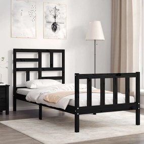3193045 vidaXL Cadru de pat cu tăblie single, negru, lemn masiv