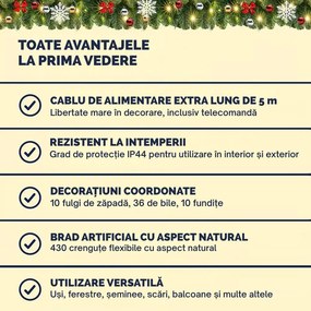 Ghirlandă de Crăciun ANDREA cu iluminare și telecomandă, decorată, 5 m, verde Casaria