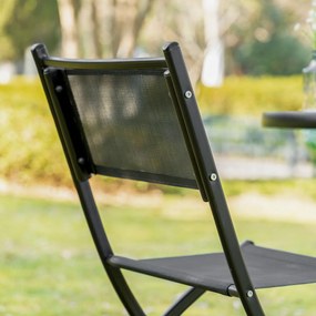 Set de Gradina din 3 Piese din Metal Outsunny, Salon in aer liber cu 2 Scaune Pliante si Masuta pentru Terasa si Bistro, Negru