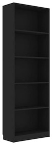 800883 vidaXL Bibliotecă cu 5 rafturi, negru, 60x24x175 cm, lemn prelucrat