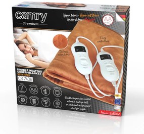 Patura electrica dubla Camry CR 7436, 2x60W, 150x160cm, Protectie la supraincalzire, 8 setari, Maro