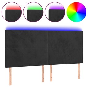 Tablie de pat cu LED, negru, 160x5x118 128 cm, catifea 1, Negru, 160 x 5 x 118 128 cm