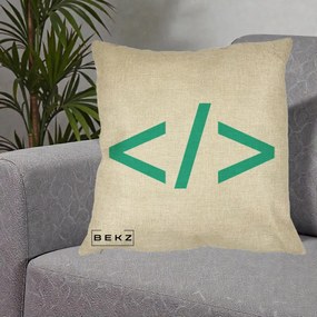 Perna Personalizata Cod HTML Turcoaz, 40x40 cm, Crem, Husa Detasabila, Perna Inclusa, BEKZ®