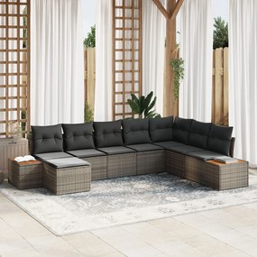 vidaXL Set de canapea din 8 piese cu perne gri din ratan polimer