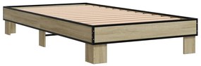845878 vidaXL Cadru de pat, stejar sonoma, 75x190 cm, lemn prelucrat și metal