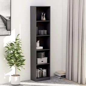 800854 vidaXL Bibliotecă cu 5 rafturi, gri extralucios, 40x24x175 cm, PAL