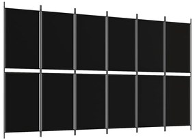 350225 vidaXL Paravan de cameră cu 6 panouri, negru, 300 x 180 cm, textil