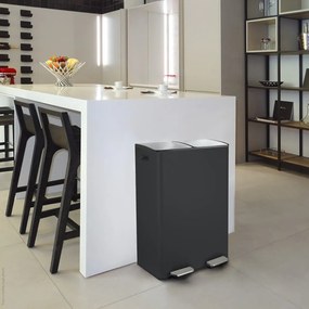 Coș de gunoi negru mat pentru reciclare/cu pedală 2x30 l din oțel Aliya – Spirella
