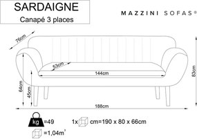 Canapea cu tapițerie din catifea Mazzini Sofas Sardaigne, 188 cm, galben