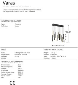Lustra dimabila cu 14 pendule LED design modern Varas negru/auriu SV-373425