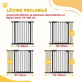 PawHut Poartă Extensibilă pentru Câini fără Șuruburi, Poartă de Siguranță Reglabilă cu 2 Extensii, 68x72 cm, Negru | Aosom Romania