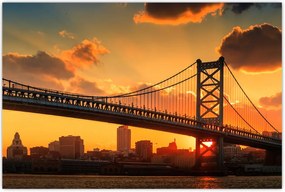 Tablou - Apus de soare peste Podul Ben Franklin, Philadelphia (90x60 cm)
