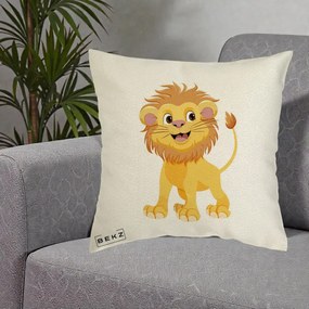 Perna Decorativa Pui de Leu Kawaii, 40x40 cm, Ecru, Husa Detasabila, Perna Inclusa, BEKZ®
