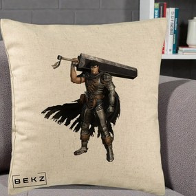 Perna Personalizata Berserk Guts Luptatorul Negru, 40x40 cm, Bej, Husa Detasabila, Perna Inclusa, BEKZ®