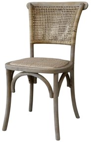 Scaun dining, bej, din lemn de cauciuc si rattan, cu aspect vintage, Old French