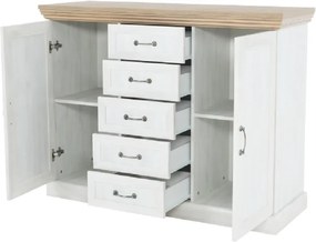 Comodă, 2 uşi cu 5 sertare, pin nordic/stejar sălbatic, ROYAL K2D