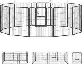 PawHut Gard pentru Câini, Incintă Modulară pentru Câini din 8 Secții pentru Interior și Exterior, 80x100 cm, Negru | Aosom Romania