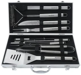 Set de 11 ustensile de grătar Klausberg KB 7901, Geantă de transport, Mânere ergonomice, Oțel inoxidabil, Inox
