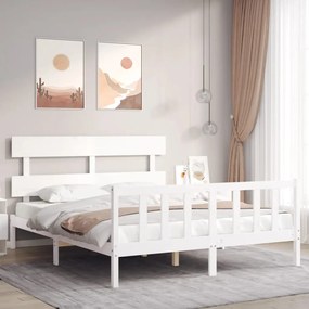 3193282 vidaXL Cadru de pat cu tăblie, alb, 160x200 cm, lemn masiv