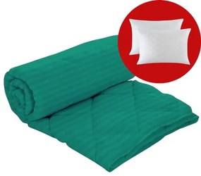 Set pilota iarna, umplutura lana, material damasc policoton, 160x210cm, matlasata, verde, Pucioasa cu 2 perne, matlasate, antialergice, 50x70cm, albe, Pucioasa