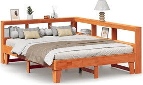 vidaXL Pat cu bibliotecă fără saltea maro 150x200 cm lemn masiv de pin