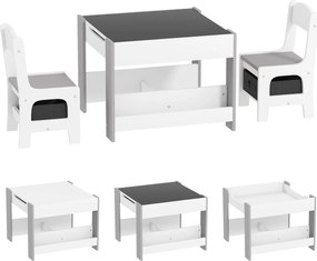 HOMCOM Set de Masă și Scaun pentru Copii, Set de Birou și Scaun pentru Copii 2-în-1 cu Tablă și Rafturi pentru Cărți, 61.5x61.5x48 cm, Gri | Aosom Romania