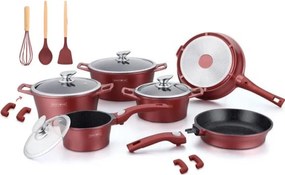 Set oale si tigai Royalty Line RL-ES2014M, 17 piese, Acoperire din marmurа, Inductie, Burgund