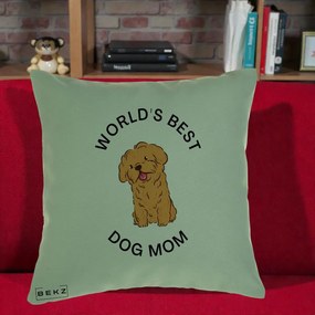 Cadou pentru Iubitorii de Caini - Perna Personalizata World's Best Dog Mom, 40x40 cm, Verde, Husa Detasabila, Perna Inclusa, BEKZ®