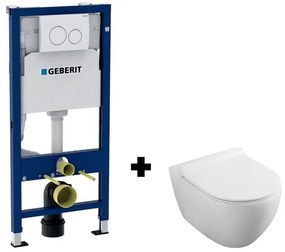 Set vas wc suspendat Fluminia, Minerva, rezervor incastrat Geberit, Duofix, cu set de fixare si clapeta alba Delta 20