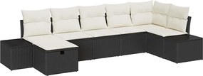 vidaXL Set de canapele pentru grădină cu pernă 7 pcs Negru poliratan