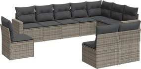 vidaXL Set mobilier de grădină cu perne, 10 piese, gri, poliratan
