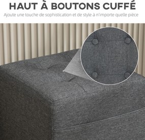 HOMCOM Suport pentru picioare living, ottoman, șezut capitonat în țesătură cu aspect de in cu buzunar lateral, 35 x 35 x 35 cm, gri | Aosom Romania