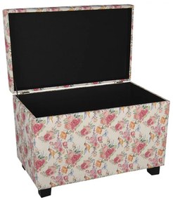 Pouf shabby chic, roz, cu imprimeu floral și păsări, 60x36x43 cm