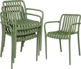 Outsunny Set 4 Scaune de Grădină Stivuibile din Plastic Anti-UV, Scaune pentru Prânz în Exterior cu Spătar Ergonomic cu Lamele și Mânere, pentru Terasă Balcon Grădină Exterior Interior, 55x58,5x81,5 cm, Verde | Aosom Romania
