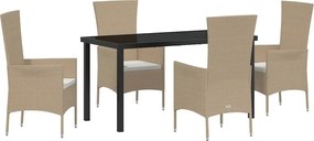 vidaXL Set de masă pentru grădină cu pernă 5 pcs Bej poliratan