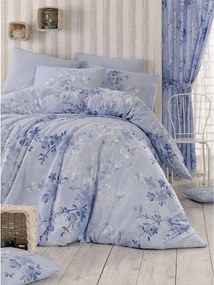 Set lenjerie pat dublu ELENA, bumbac, alb/albastru, 220x240 cm, cu cea