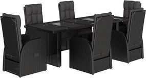 vidaXL Set mobilier de grădină cu perne, 7 piese, negru, poliratan