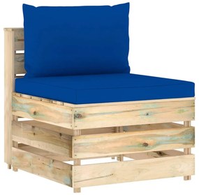Canapea de mijloc modulara cu perne, lemn verde tratat 1, albastru si maro, canapea de mijloc