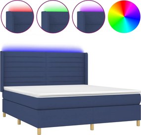 vidaXL Pat cu arcuri, saltea și LED, albastru, 180x200 cm, textil