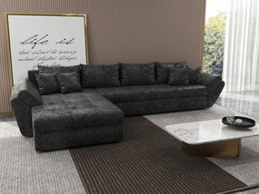 Colțar extensibil dumonde cu ladă de depozitare si sezut confortabil din spuma high-density, Loana XL Euphoria Negru 335x185 cm
