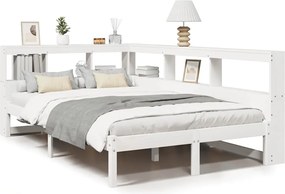 vidaXL Pat cu bibliotecă fără saltea, alb, 120x190 cm, lemn masiv pin