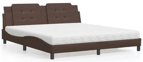 vidaXL Pat cu saltea, maro, 180x200 cm, piele ecologică
