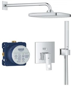 Sistem de dus incastrat, Grohe Eurocube Perfect, cu para Euphoria Cube Stick si palarie dus Tempesta 250 Cube, crom, 25239000