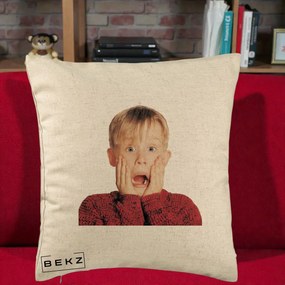 Perna Decorativa Kevin Singur Acasa, 40x40 cm, Bej, Husa Detasabila, Perna Inclusa, BEKZ®