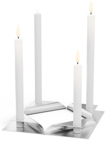 Lumânare pătrată, sfeșnic de designer - argintiu, set de 4 - Höfats