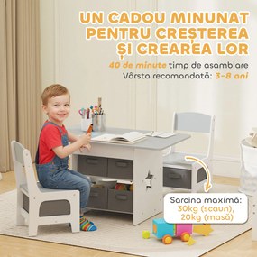 AIYAPLAY Set masă și scaune pentru copii cu 6 sertare detașabile, gri deschis | Aosom Romania