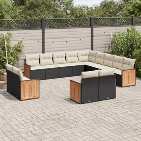 vidaXL Set mobilier de grădină cu perne, 13 piese, negru, poliratan