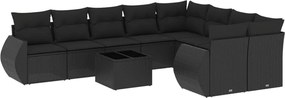 vidaXL Set canapele de grădină cu perne, 10 piese, negru, poliratan